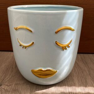 Blue Face Planter with Gold Accents 6inches